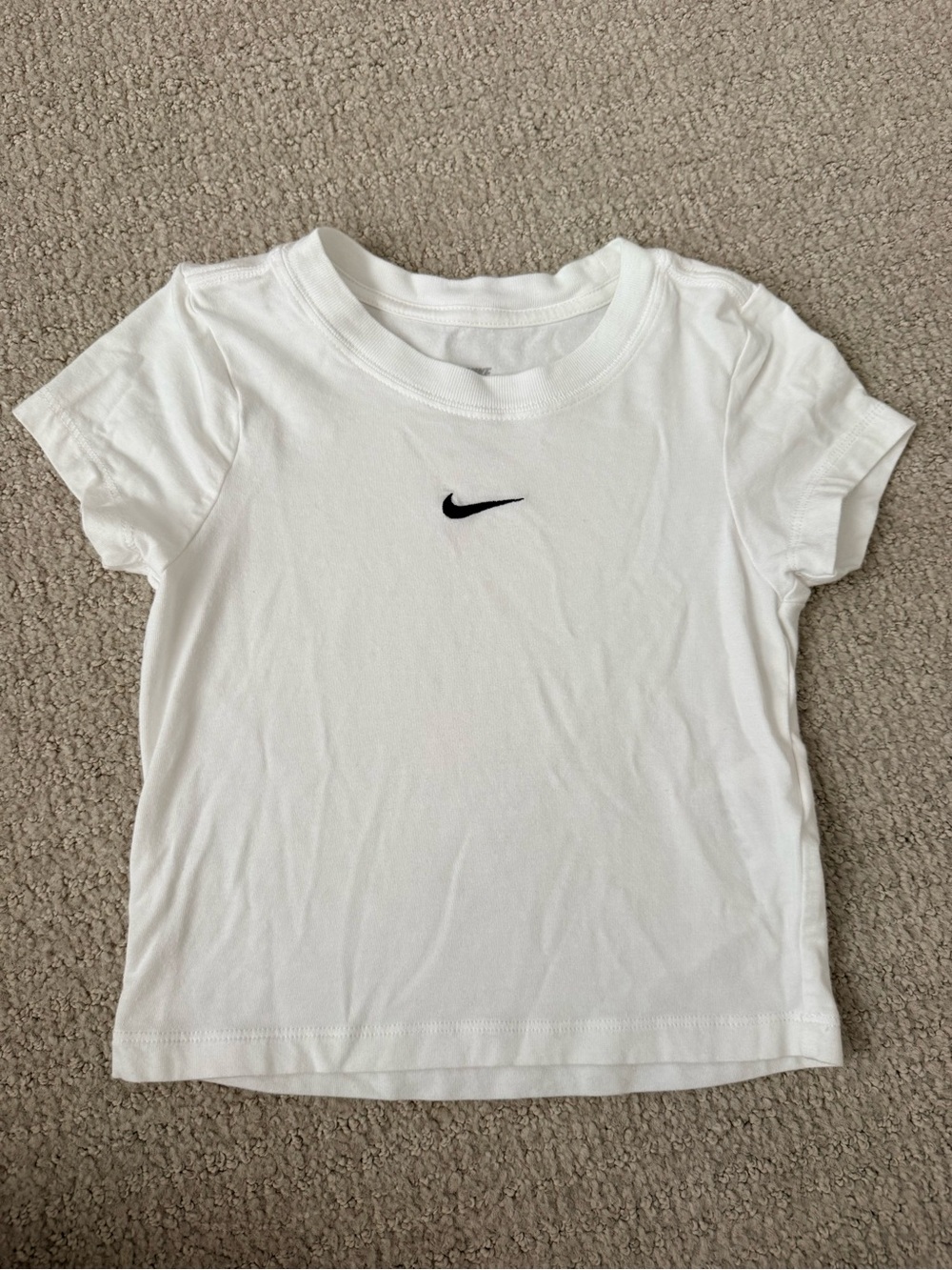 Nike White Short-Sleeve Kids Tee with Black Swoosh